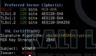 SSLscan showing cipher suites