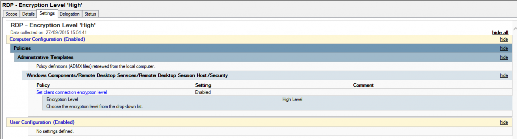 RDP - Encryption Level High GPO