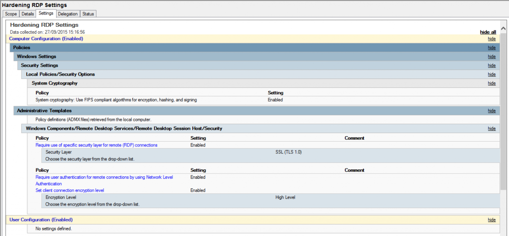 Hardening RDP - GPO settings