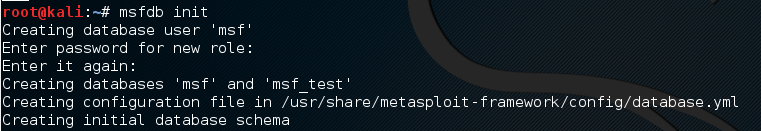 Metasploit initialize msf database