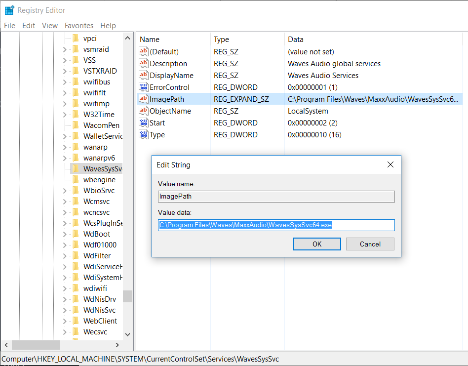 Registry Unquoted Service Path imagepath