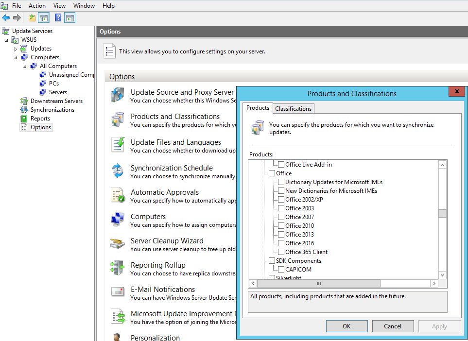 WSUS Products and Classifications