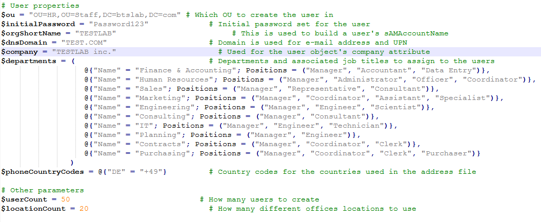 Creating realistic test user accounts in Active Directory