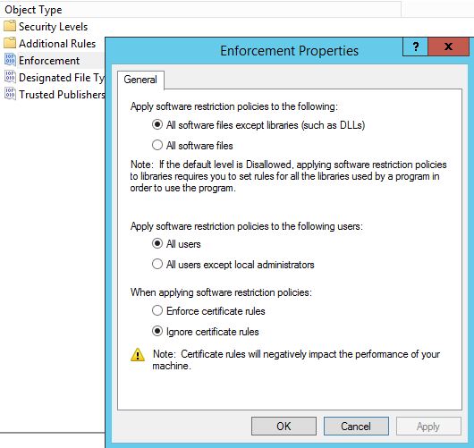 Software Restriction Policies Enforcement